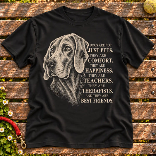 Dogs Are Not Just Pets Weimaraner text design on a Black softstyle T-shirt