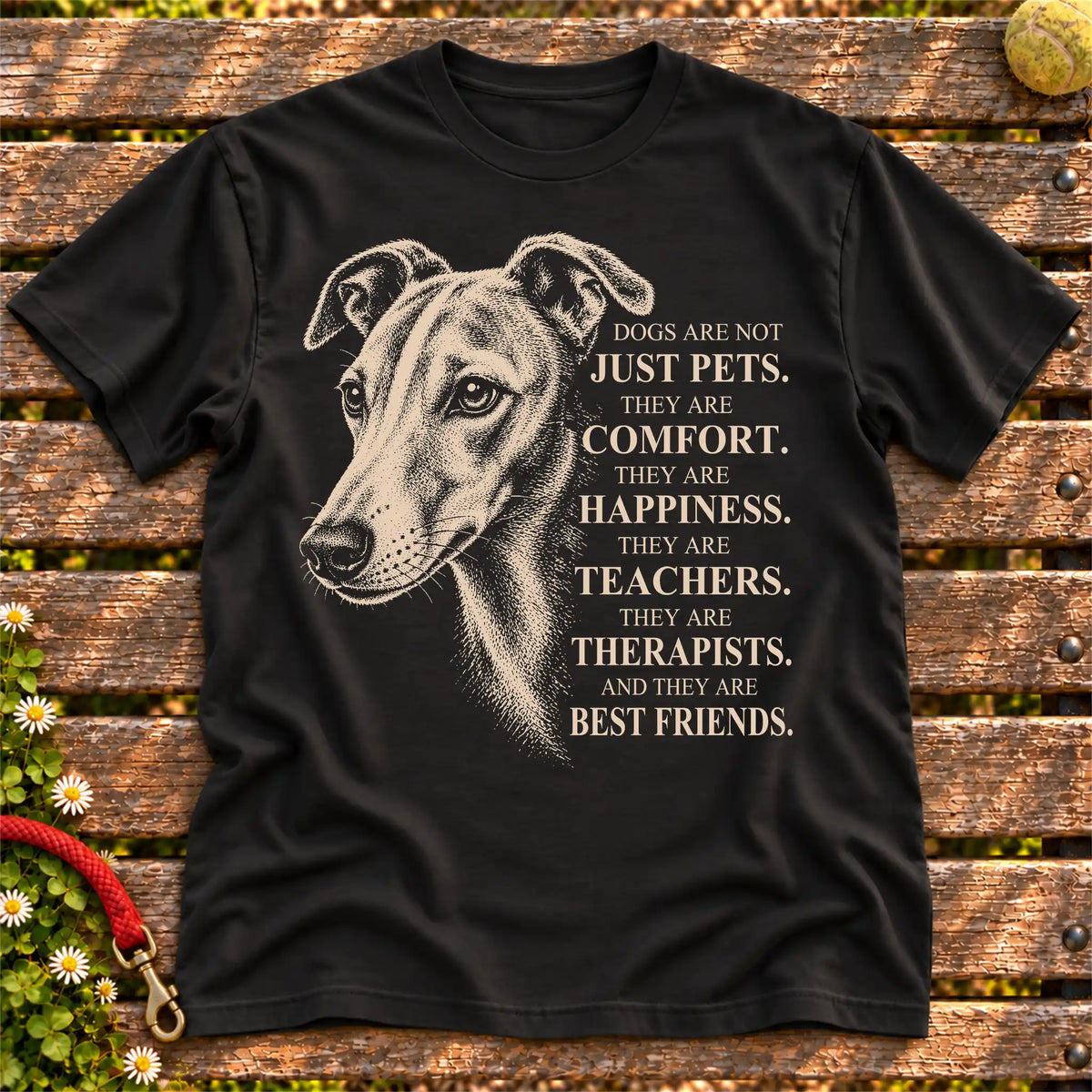 Dogs Are Not Just Pets Whippet text design on a Black softstyle T-shirt
