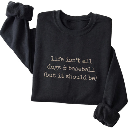 Black Dogs and Baseball sweatshirt folded to show the printed design