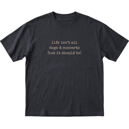 Black Dogs and Concerts T-shirt laid flat