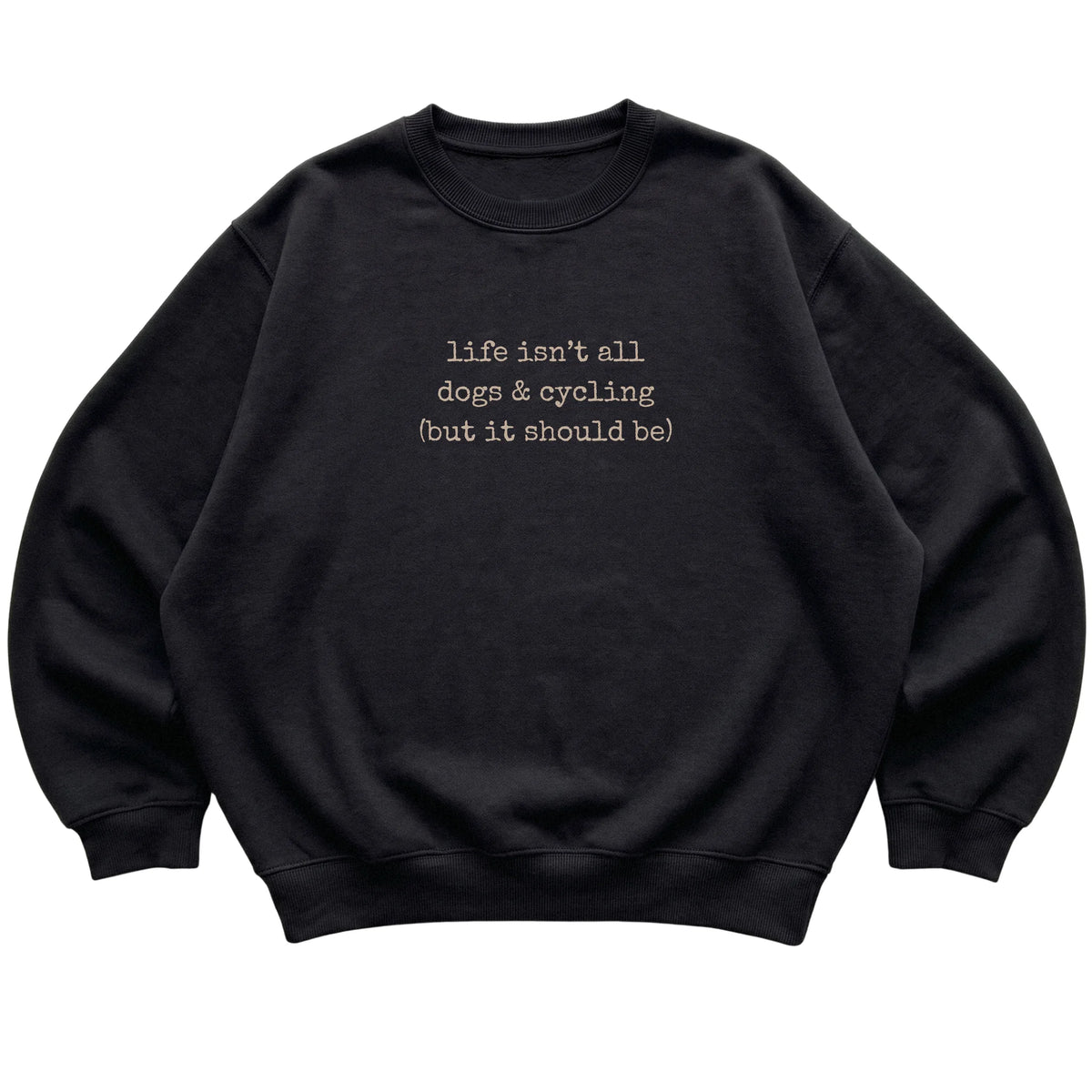 Black Dogs and Cycling sweatshirt laid flat