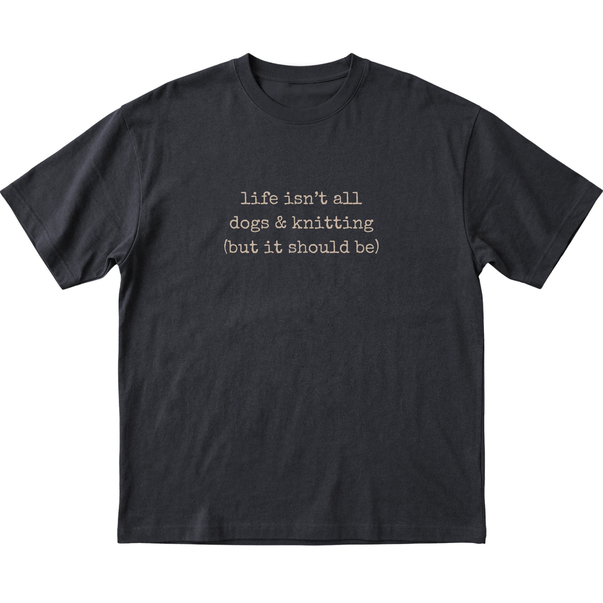 Black Dogs and Knitting T-shirt laid flat