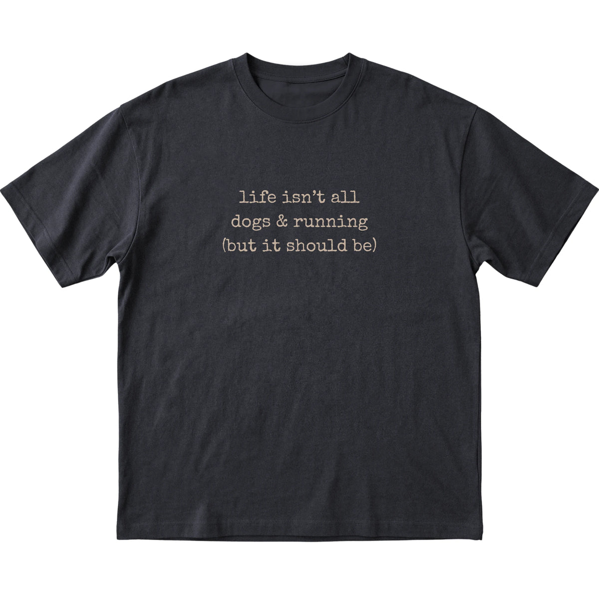 Black Dogs and Running T-shirt laid flat