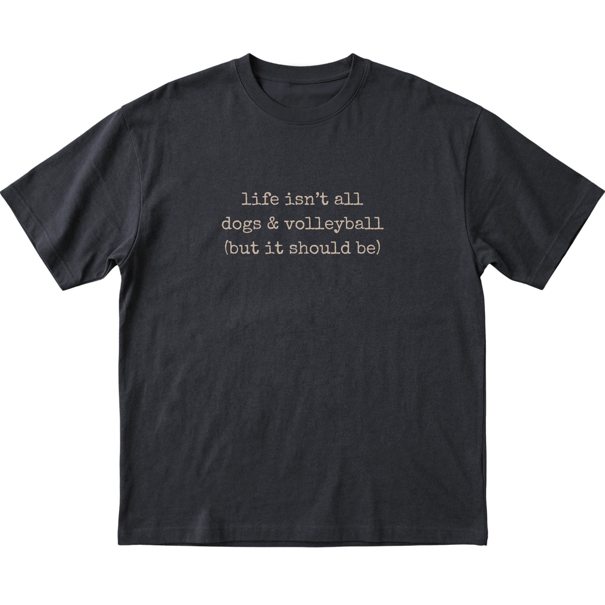 Black Dogs and Volleyball T-shirt laid flat