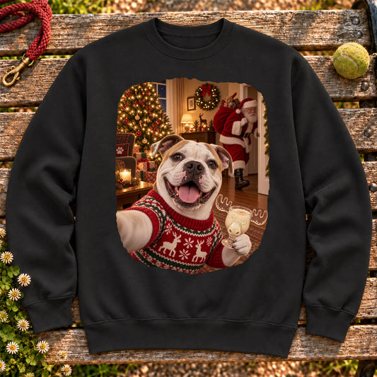 American Bulldog Eggnog Selfie design on a Black Gildan® sweatshirt
