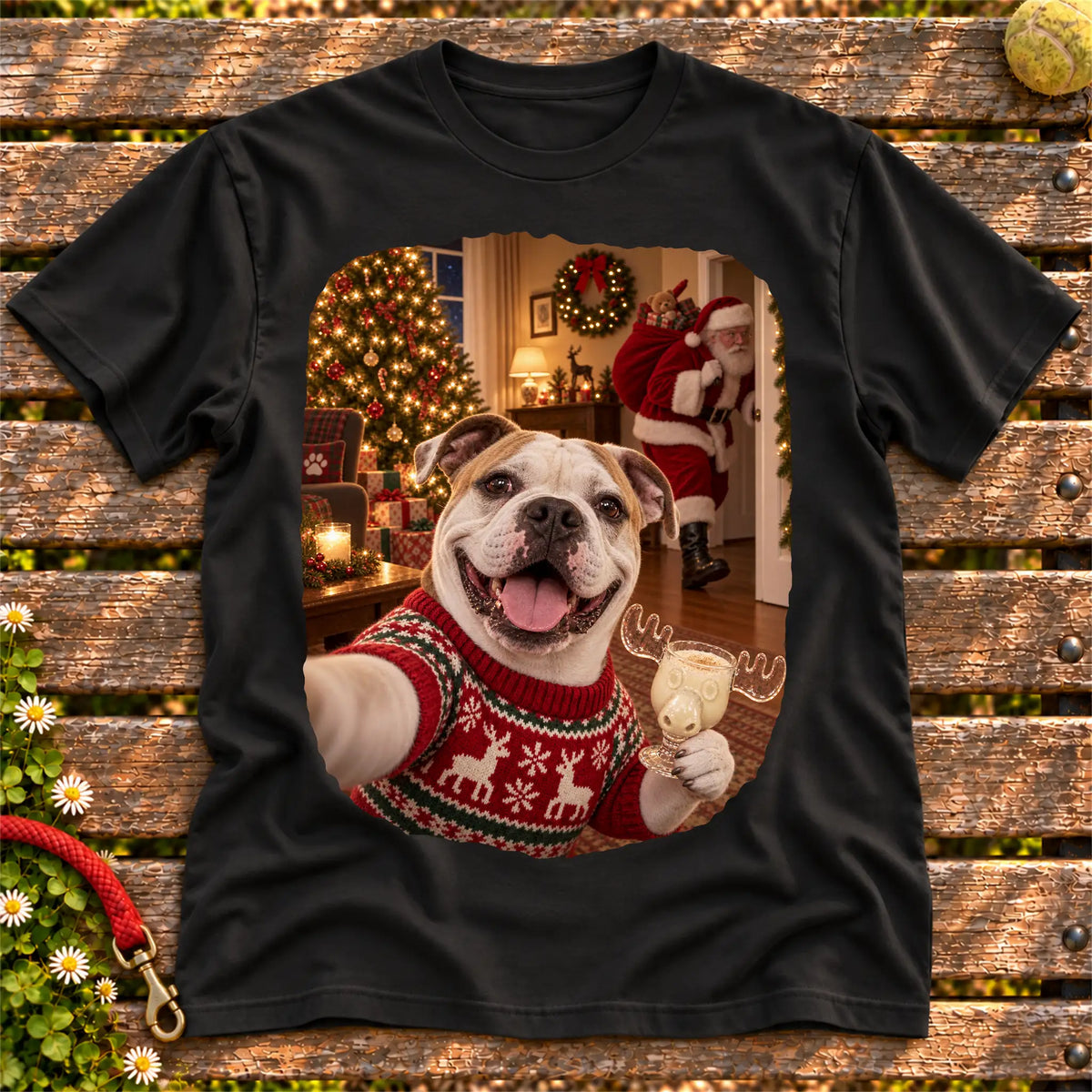 American Bulldog Eggnog Selfie design on a Black Gildan® T-shirt