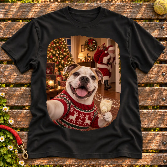 American Bulldog Eggnog Selfie design on a Black Gildan® T-shirt