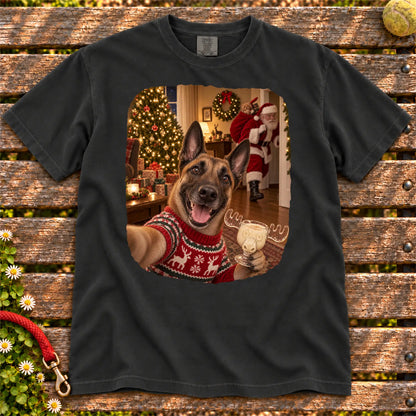 Belgian Malinois Eggnog Selfie design on a Black Comfort Colors® T-shirt