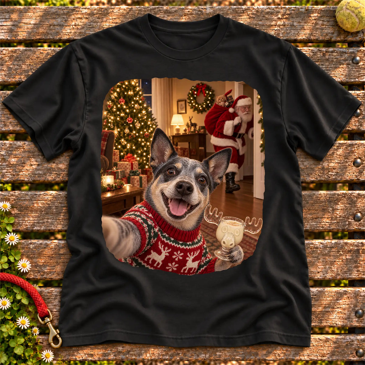 Blue Heeler Eggnog Selfie design on a Black Gildan® T-shirt