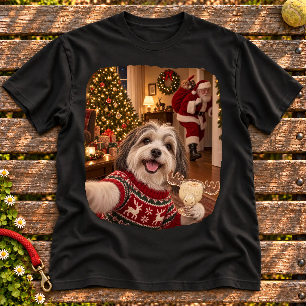 Havanese Eggnog Selfie design on a Black Gildan® T-shirt