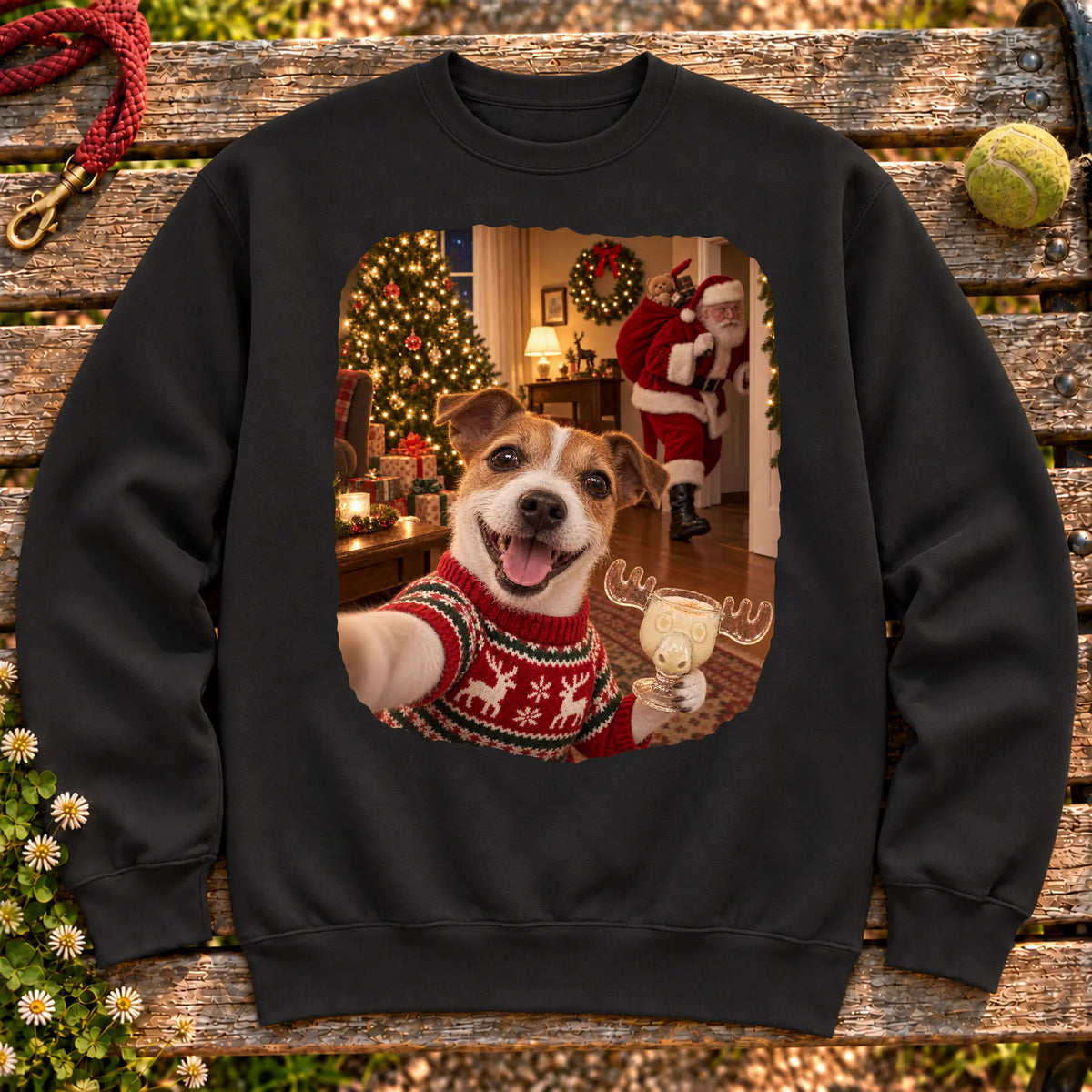 Jack Russell Eggnog Selfie design on a Black Gildan® sweatshirt