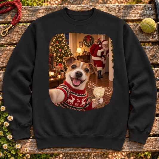 Jack Russell Eggnog Selfie design on a Black Gildan® sweatshirt