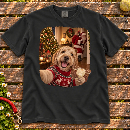 Labradoodle Eggnog Selfie design on a Black Comfort Colors® T-shirt