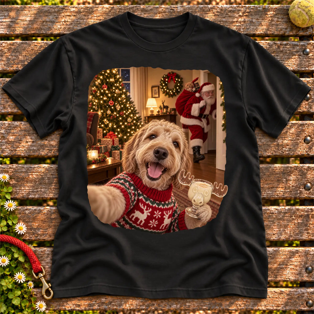 Labradoodle Eggnog Selfie design on a Black Gildan® T-shirt