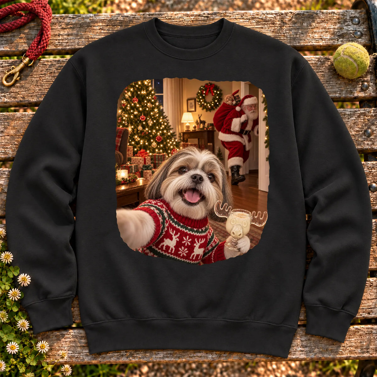 Shih Tzu Eggnog Selfie design on a Black Gildan® sweatshirt