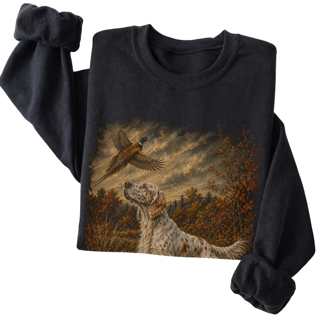 English Setter Pheasant Hunting Sweatshirt in Black
