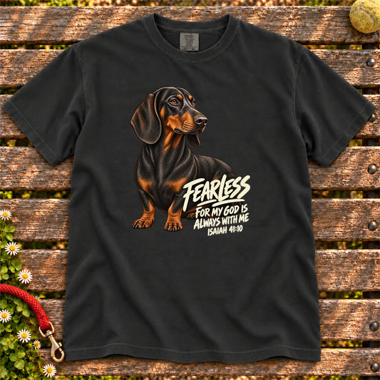 Black Fearless Dachshund T-shirt with Isaiah 41:10