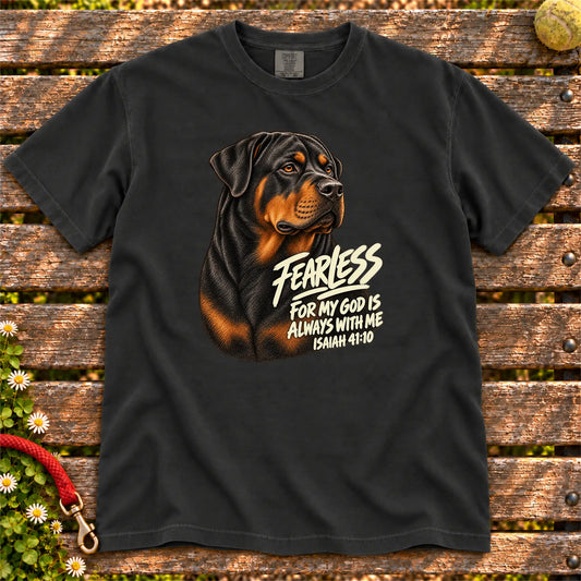 Black Fearless Rottweiler T-shirt with Isaiah 41:10