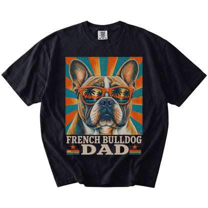 Retro French Bulldog Dad design on a Black Comfort Colors T-shirt