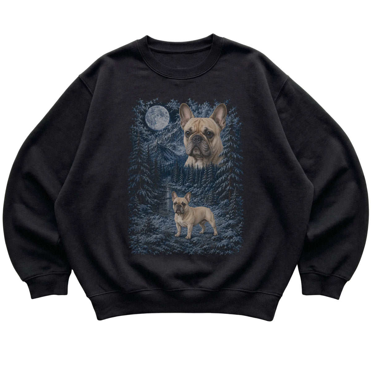 French Bulldog Forest Moon Sweatshirt in Black