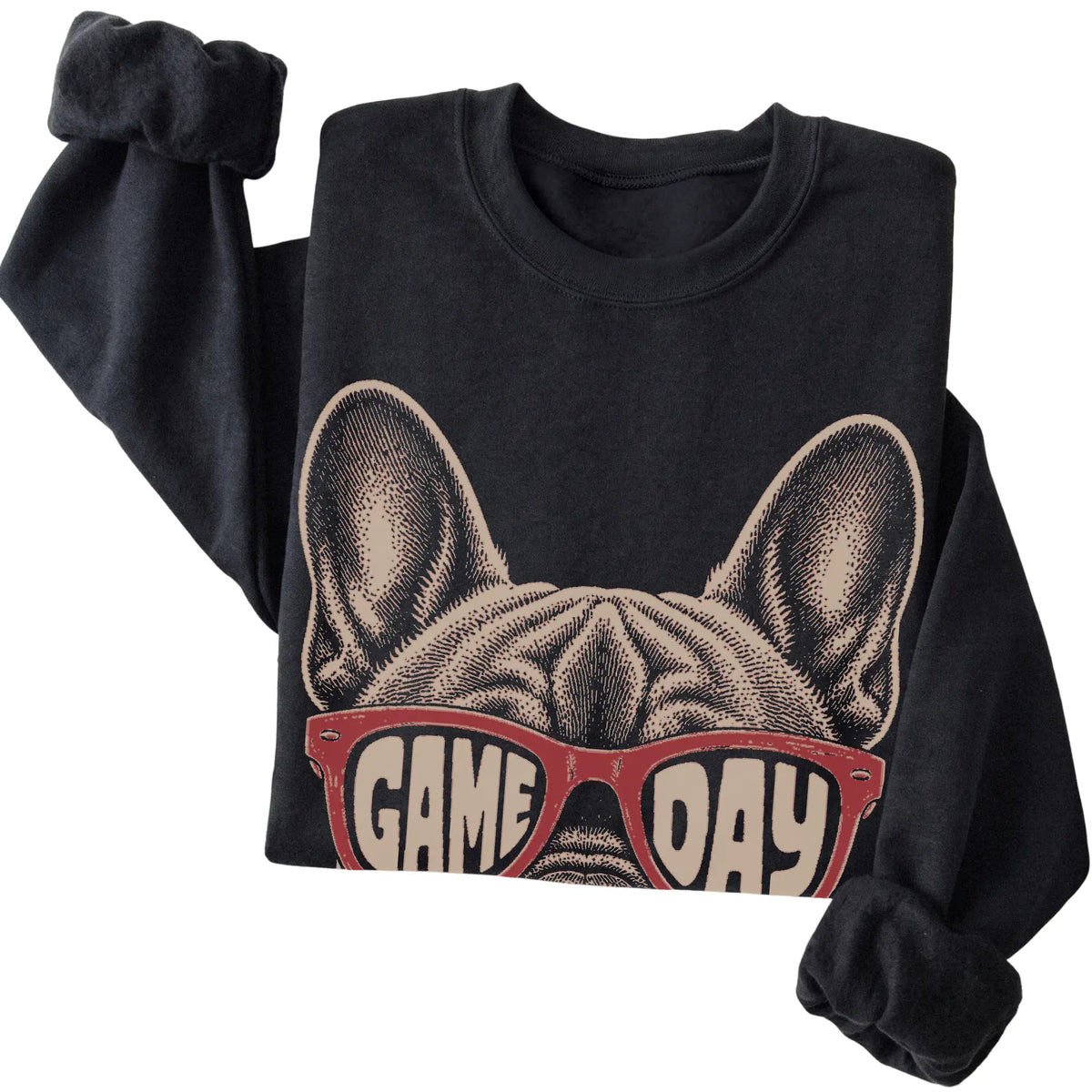 Black French Bulldog Game Day Sunglasses sweatshirt, folded