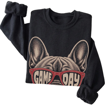 Black French Bulldog Game Day Sunglasses sweatshirt, folded