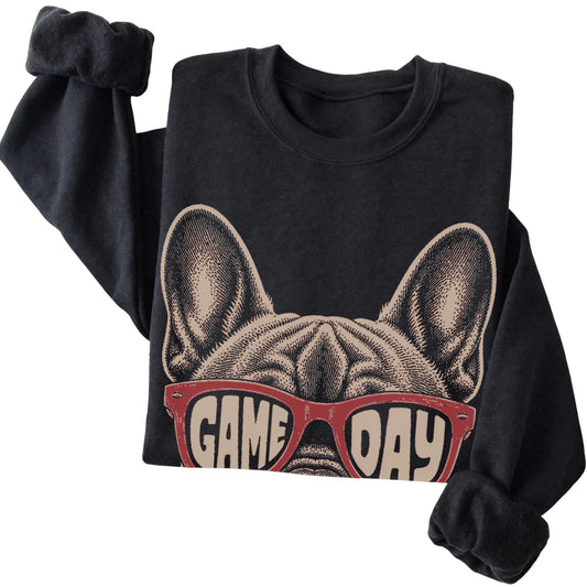 Black French Bulldog Game Day Sunglasses sweatshirt, folded