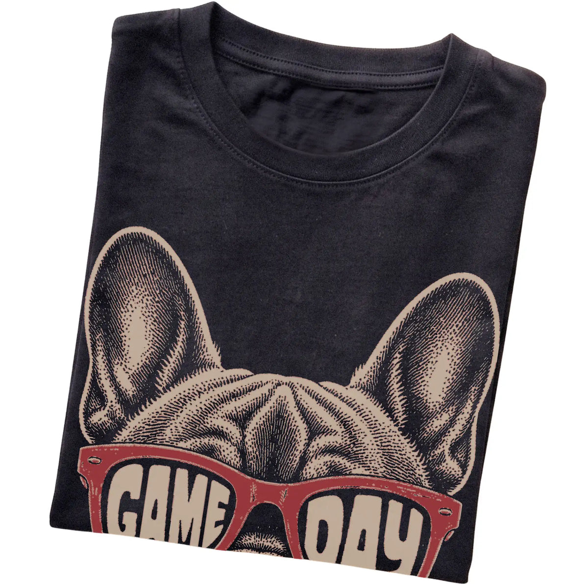 Black French Bulldog Game Day Sunglasses T-shirt, folded