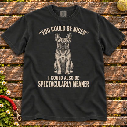 French Bulldog Guard Dog design on a Black Comfort Colors T-shirt, shown flat