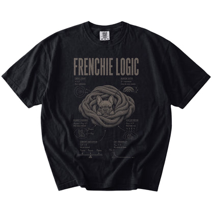Black French Bulldog Logic T-Shirt laid flat