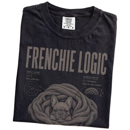 Folded Black French Bulldog Logic T-Shirt showing the graphic