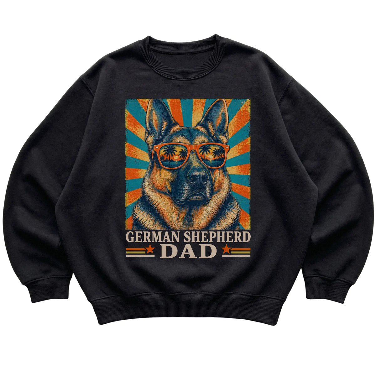 Retro German Shepherd Dad design on a Black crewneck sweatshirt