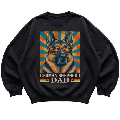 Retro German Shepherd Dad design on a Black crewneck sweatshirt