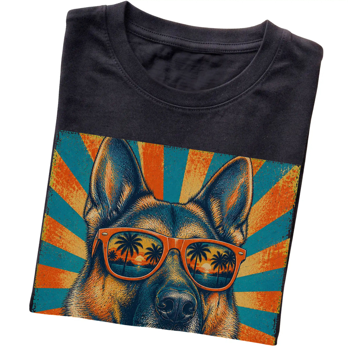 Folded Black softstyle T-shirt with a Retro German Shepherd Dad design
