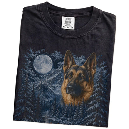 Folded Black German Shepherd winter forest t-shirt