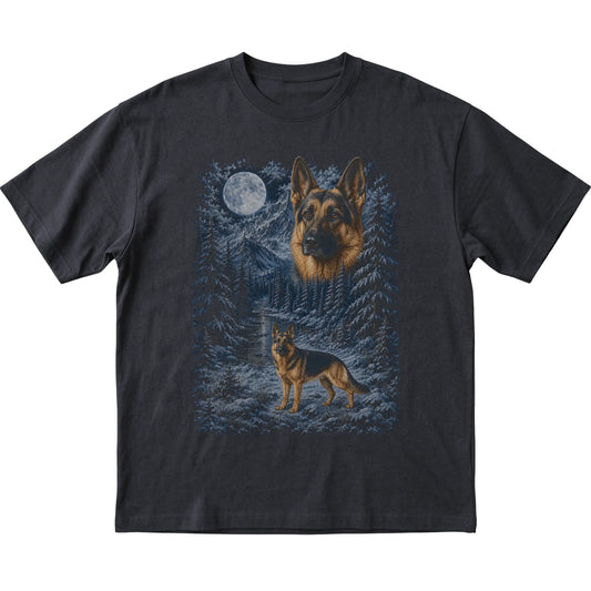 German Shepherd Forest Moon T-Shirt in Black