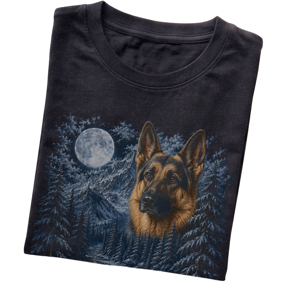 German Shepherd Forest Moon T-Shirt in Black