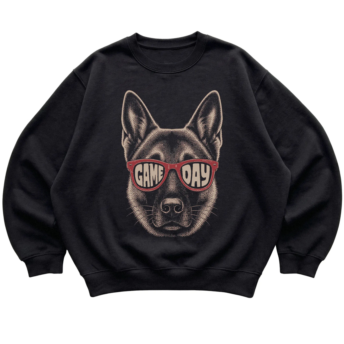 Black German Shepherd Game Day Sunglasses sweatshirt, laid flat