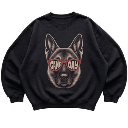 Black German Shepherd Game Day Sunglasses sweatshirt, laid flat