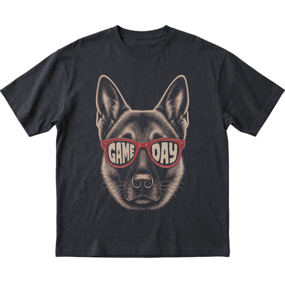 Black German Shepherd Game Day Sunglasses T-shirt, laid flat