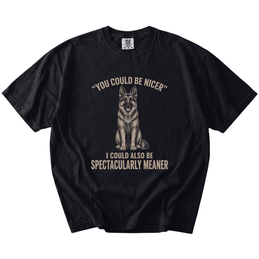 German Shepherd Guard Dog T-Shirt in Black — flat lay