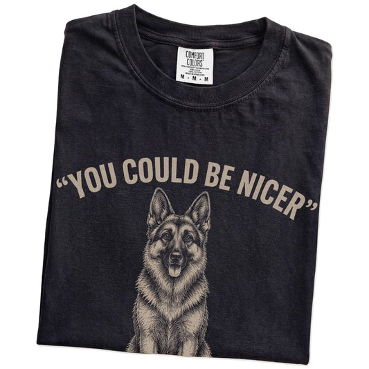 German Shepherd Guard Dog T-Shirt in Black — folded detail