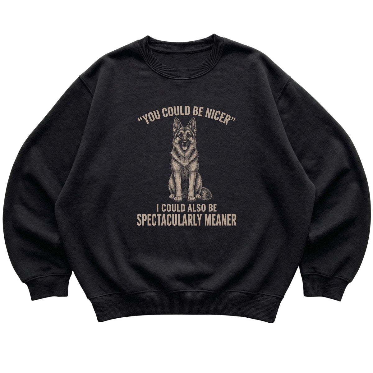 German Shepherd Guard Dog Sweatshirt in Black — flat lay