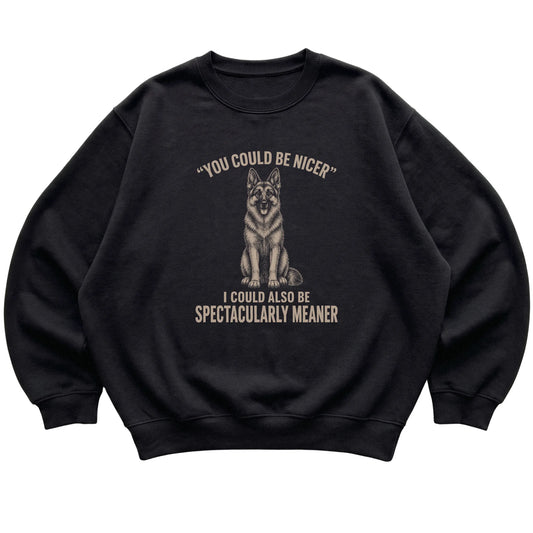 German Shepherd Guard Dog Sweatshirt in Black — flat lay