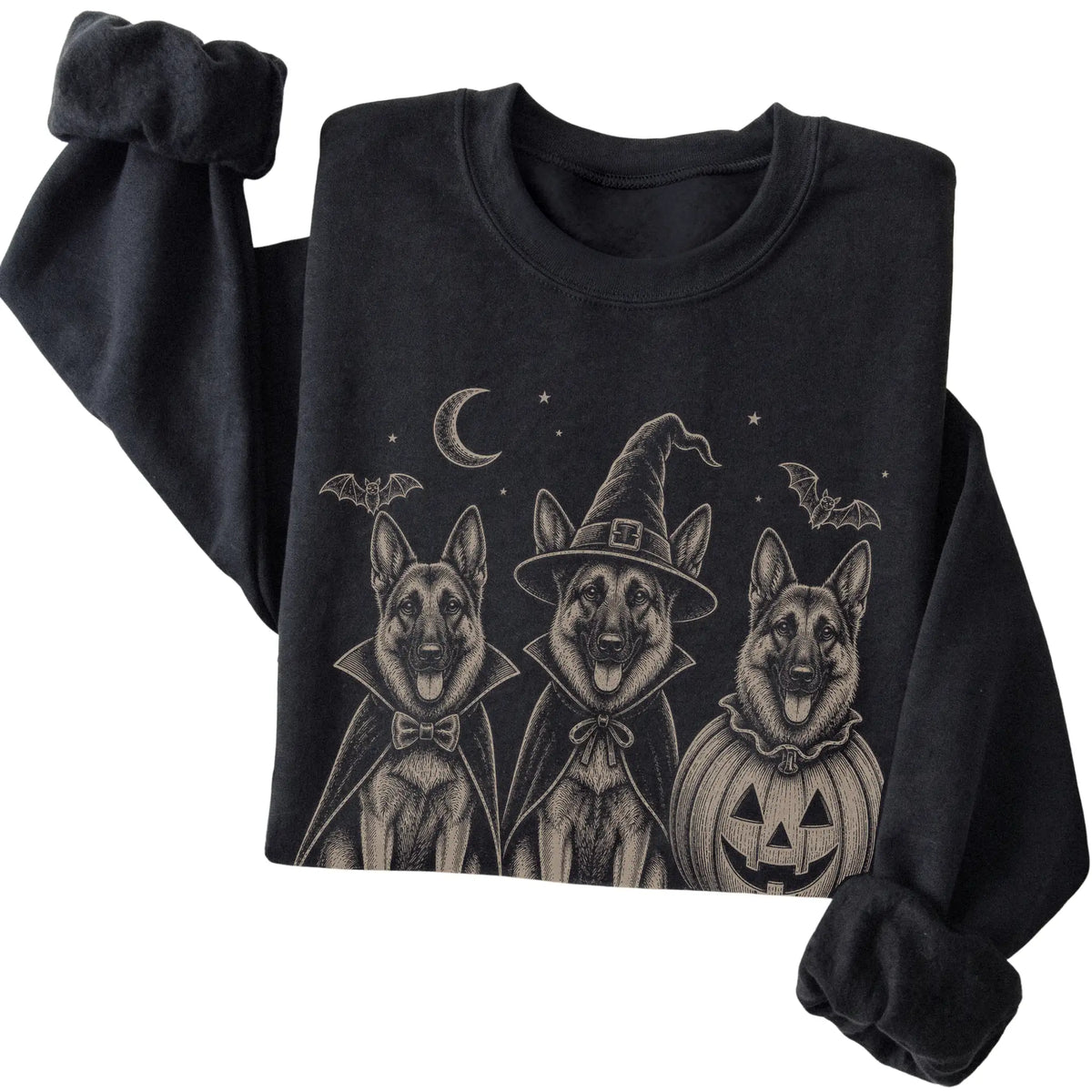 Black German Shepherd Halloween Costume sweatshirt, folded view
