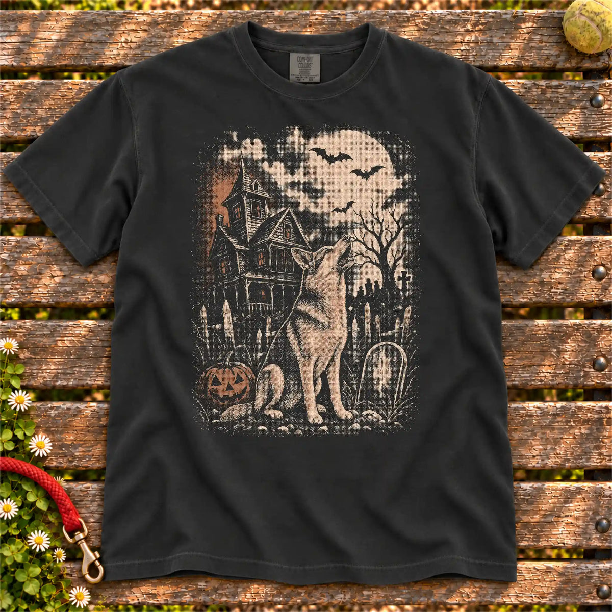 Haunted House German Shepherd T-Shirt in Black