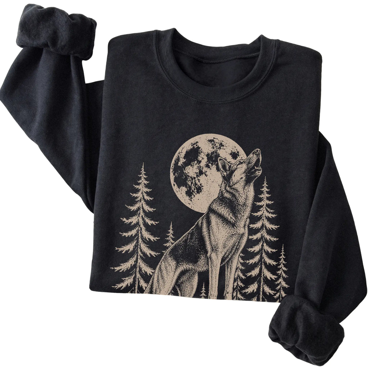 German Shepherd Howling at the Moon crewneck sweatshirt in Black