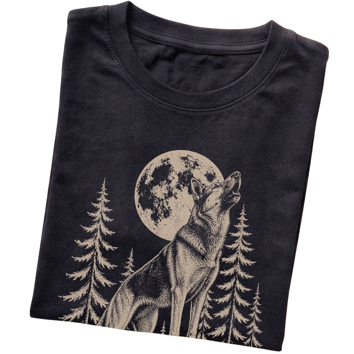 German Shepherd Howling at the Moon softstyle T-shirt in Black