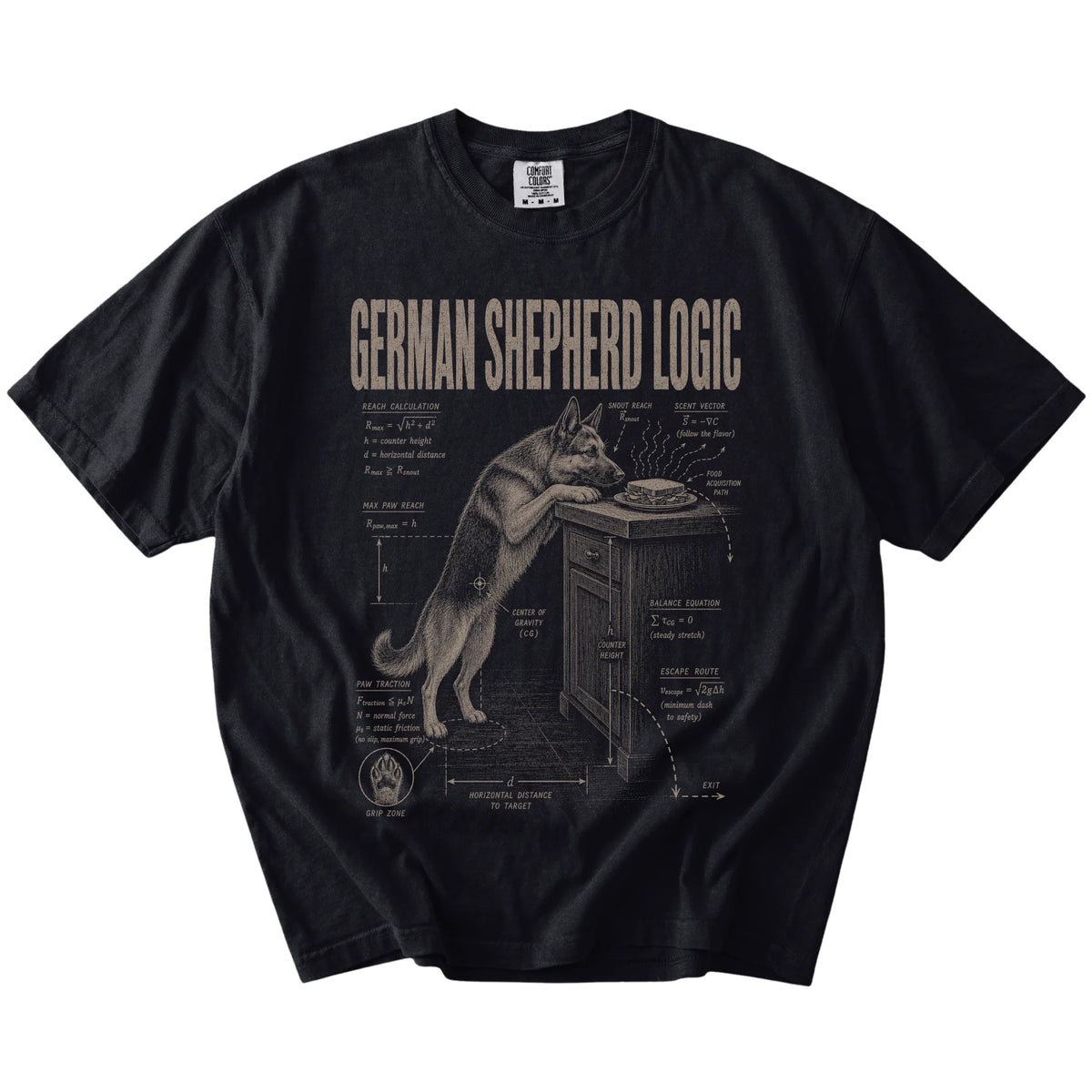 Black German Shepherd Logic T-Shirt laid flat