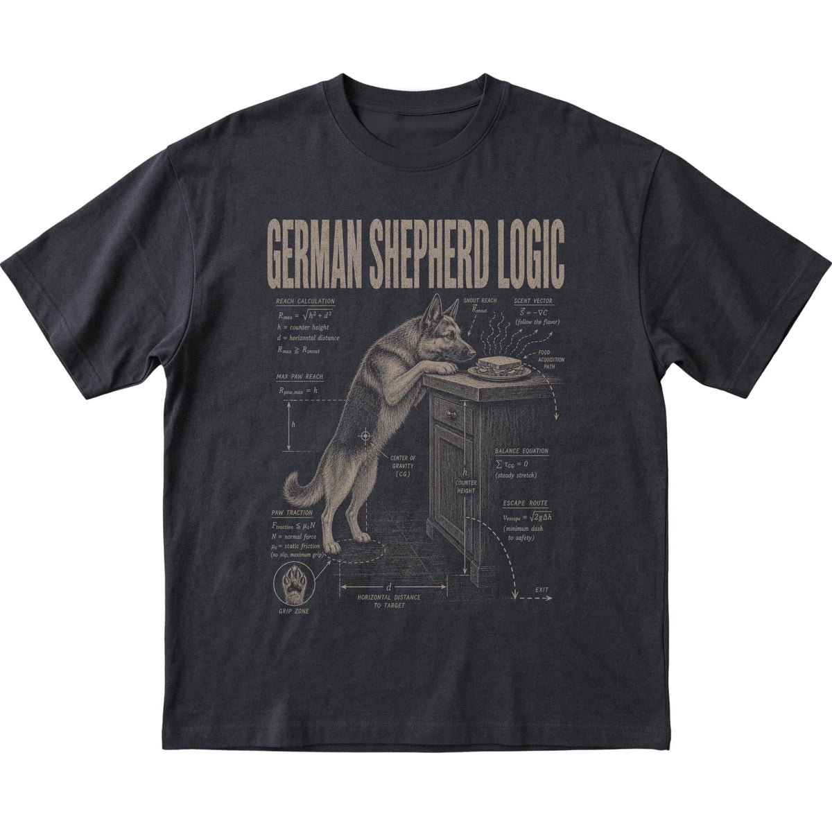 Black German Shepherd Logic T-Shirt laid flat